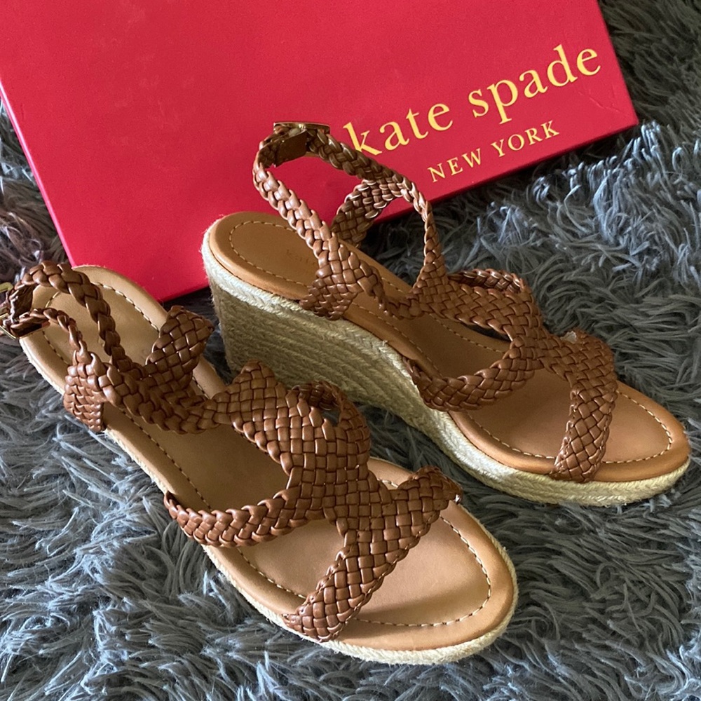 Kate Spade brown fay braided leather wedge sandals